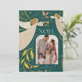 NOEL Angels Blauwgroen 2 Foto Kerst Feestdagenkaart (Staand voorkant)