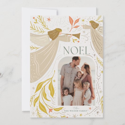 NOEL Angels Cream 2 Foto Kerstmis Feestdagenkaart (Voorkant)