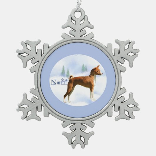 Noel Basenji Sleutelhanger Tin Sneeuwvlok Ornament (Voorkant)