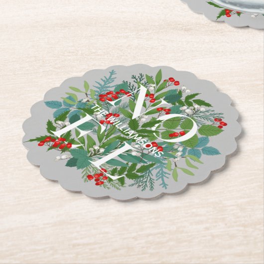 NOEL Berries en Greenery Kerstmis Kartonnen Onderzetters (Gekanteld)