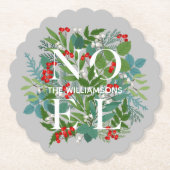 NOEL Berries en Greenery Kerstmis Kartonnen Onderzetters (Voorkant)