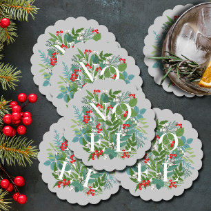 NOEL Berries en Greenery Kerstmis Kartonnen Onderzetters
