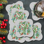 NOEL Berries en Greenery Kerstmis Kartonnen Onderzetters<br><div class="desc">Het woord NOEL in winterbladeren en bessen op een grijze achtergrond (of in welke kleur dan ook),  deze papieren onderzetters zijn elegant voor elke kerstvakantie. Punten in onze winkel koppelen.</div>