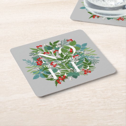 NOEL Berries en Greenery Kerstmis Kartonnen Onderzetters (Schuin)