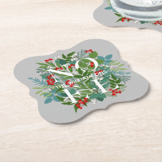 NOEL Berries en Greenery Kerstmis Kartonnen Onderzetters (Gekanteld)