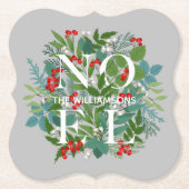 NOEL Berries en Greenery Kerstmis Kartonnen Onderzetters (Voorkant)