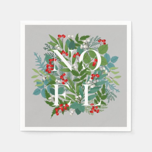 NOEL Berries en Greenery Kerstmis Napkins Servet (Voorkant)