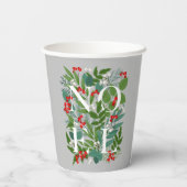 NOEL Berries en Greenery Kerstmis Papieren Bekers (Achterkant)
