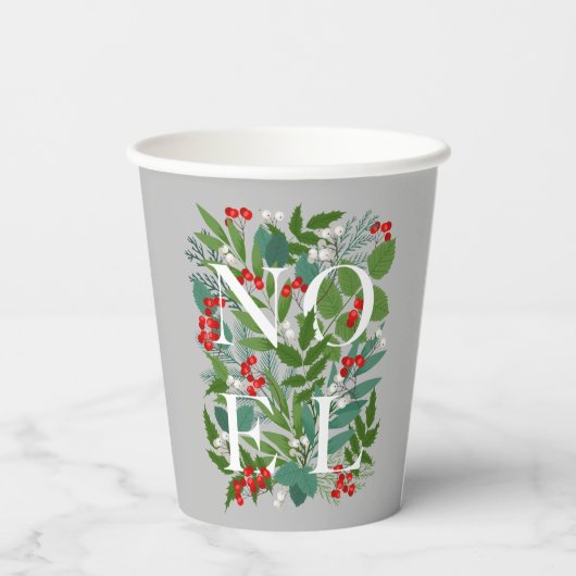 NOEL Berries en Greenery Kerstmis Papieren Bekers (Achterkant)