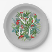 NOEL Berries en Greenery Kerstmis Papieren Bordje (Voorkant)