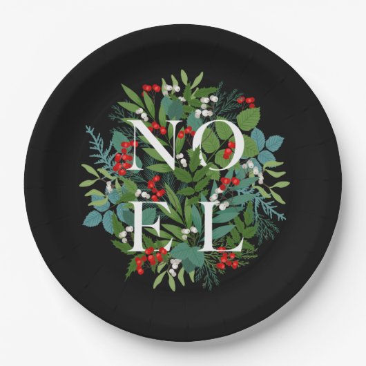 NOEL Berries en Greenery Kerstmis Papieren Bordje (Voorkant)