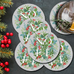 NOEL Berries en Greenery Kerstmis Ronde Kartonnen Onderzetter<br><div class="desc">Het woord NOEL in winterbladeren en bessen op een grijze achtergrond (of in welke kleur dan ook),  deze papieren onderzetters zijn elegant voor elke kerstvakantie. Punten in onze winkel koppelen.</div>