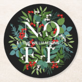 NOEL Berries Greenery Black Holiday Ronde Kartonnen Onderzetter (Voorkant)