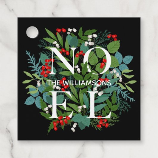 NOEL Berries Greenery Holiday Black Bedankjes Labels (Voorkant)