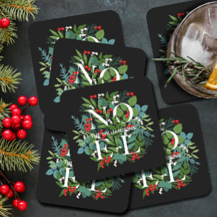 NOEL Berries Greenery Holiday Black Kartonnen Onderzetters