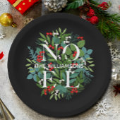 NOEL Berries Greenery Kerstmis Black Papieren Bordje