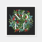 NOEL Berries Greenery op zwarte kerst Servet (Voorkant)