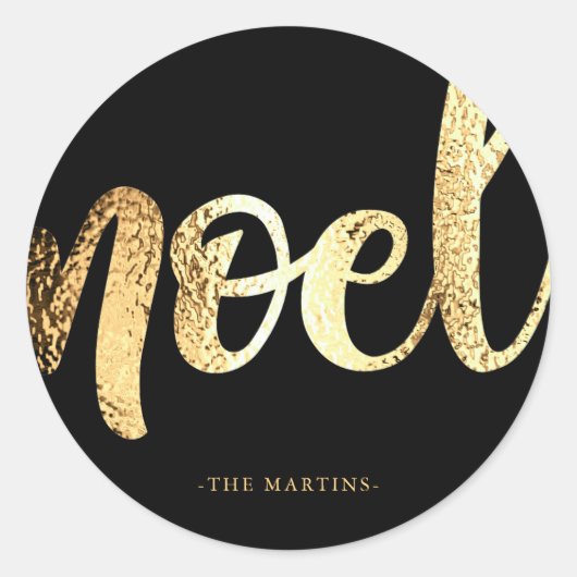 Noel Black en Gold Script Kerst sticker (Voorkant)