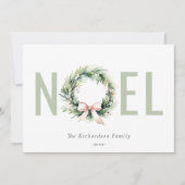 Noel Blush Green Christmas Wreath Foto Feestdagenkaart (Voorkant)