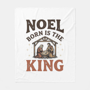 Noel Born Is the King Vintage Kerststalling Kerstm Fleece Deken