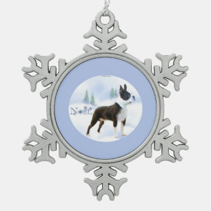 Noel Boston Terrier Sleutelhanger Tin Sneeuwvlok Ornament
