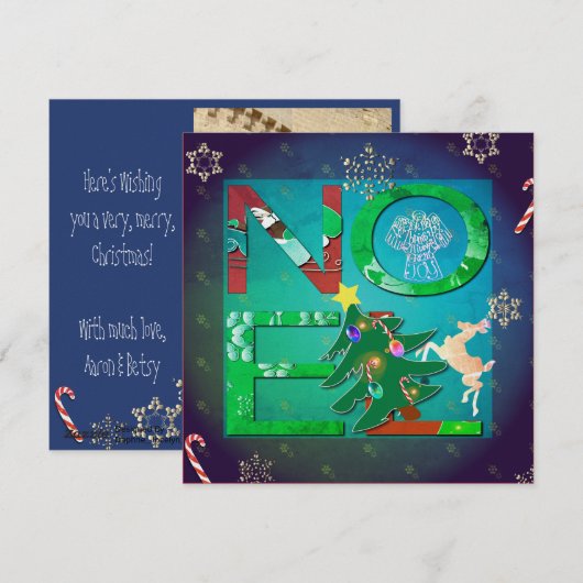Noel Christmas + Photo Flat Holiday Kaart (Voorkant / Achterkant)