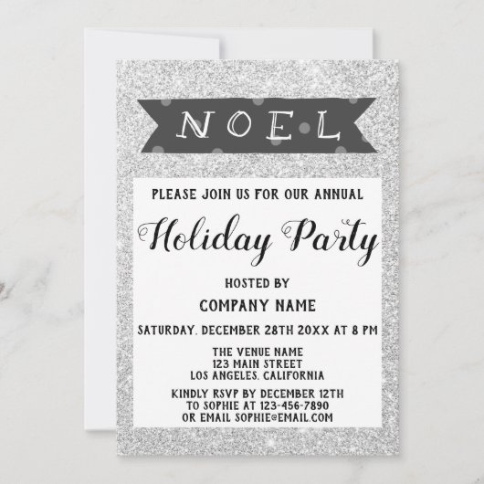Noel Company Holiday Party Grey Silver Glitter Kaart (Voorkant)