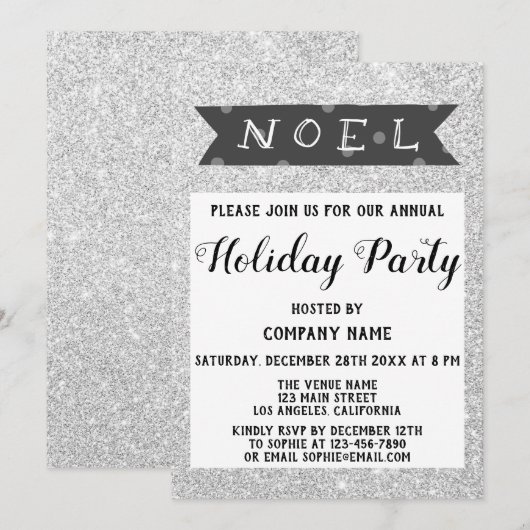 Noel Company Holiday Party Grey Silver Glitter Kaart (Voorkant / Achterkant)