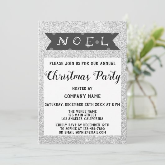 Noel Company Kerstparty Grey Silver Glitter Kaart (Staand voorkant)