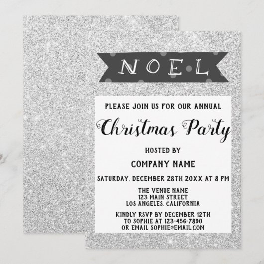 Noel Company Kerstparty Grey Silver Glitter Kaart (Voorkant / Achterkant)