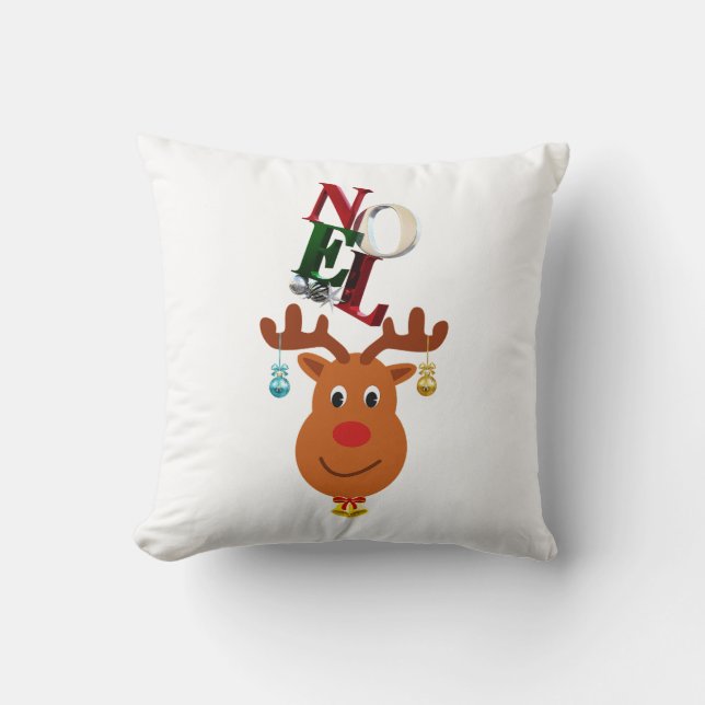 Noel Deer Bells Bauble Rudolf Sneeuwvlokken Kerstm Kussen (Voorkant)