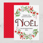 Noël Eenvoudig Rood & Groen Waterverf Bloemen Feestdagenkaart (Voorkant / Achterkant)