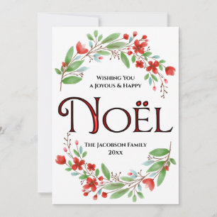Noël Eenvoudig Rood & Groen Waterverf Bloemen Feestdagenkaart