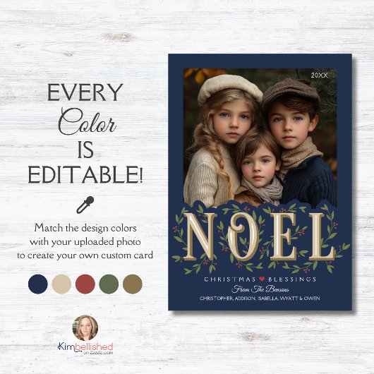 Noel Elegant Blauw Foto Kerstmis Kaart