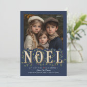 Noel Elegant Blauw Foto Kerstmis Kaart (Staand voorkant)