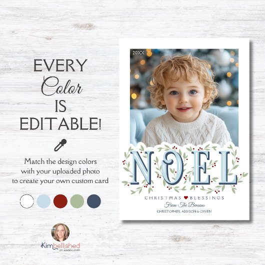 Noel Elegant Blauw Wit Foto Kerst Kaart