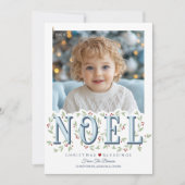 Noel Elegant Blauw Wit Foto Kerst Kaart (Voorkant)