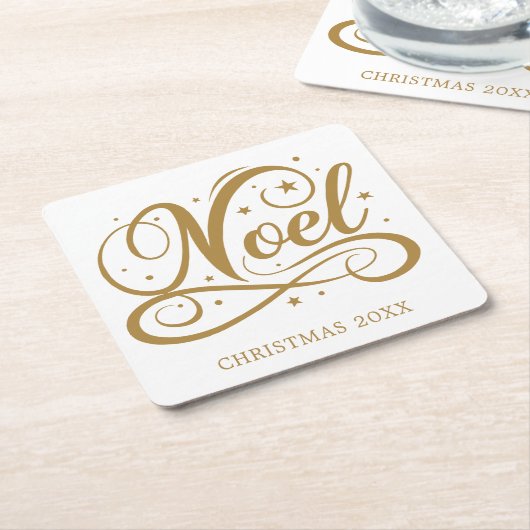 Noel Elegant Gold Script Kerstvakantie Kartonnen Onderzetters (Schuin)