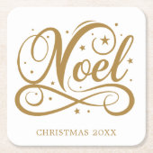 Noel Elegant Gold Script Kerstvakantie Kartonnen Onderzetters (Voorkant)