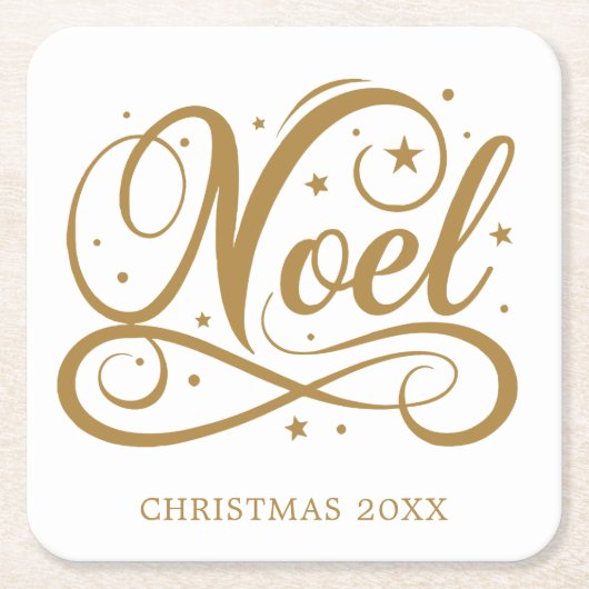 Noel Elegant Gold Script Kerstvakantie Kartonnen Onderzetters (Voorkant)