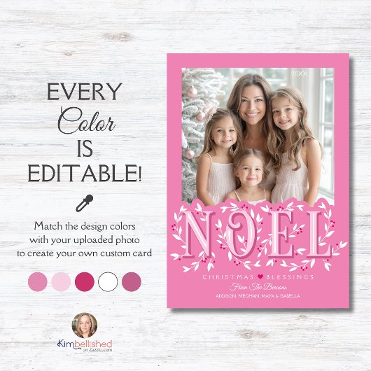 Noel Elegant Roze Wit Foto Kerst Kaart