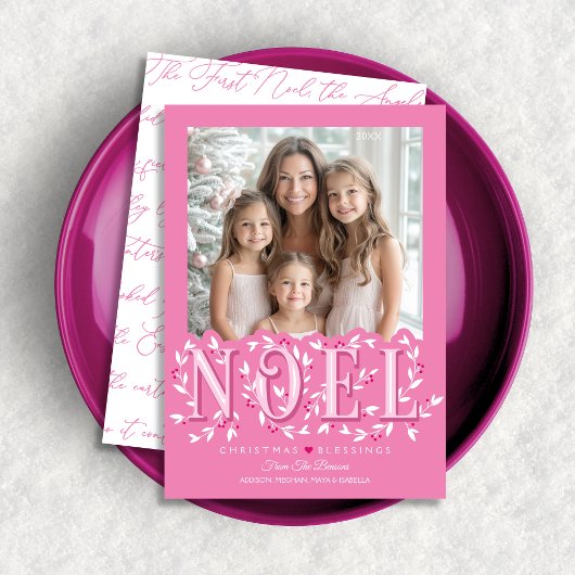 Noel Elegant Roze Wit Foto Kerst Kaart