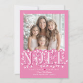 Noel Elegant Roze Wit Foto Kerst Kaart (Voorkant)