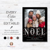 Noel Elegant Zwart Rood Foto Kerst Kaart
