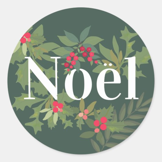 Noel evergreen bladeren en bessen vakantie ronde sticker (Voorkant)