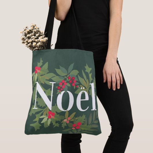 Noel evergreen bladeren en bessen vakantie tote bag (Dichtbij)