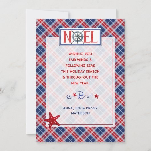 Noel Fair Winds Nautical Red Blue Pset Kerstmis Feestdagenkaart (Voorkant)