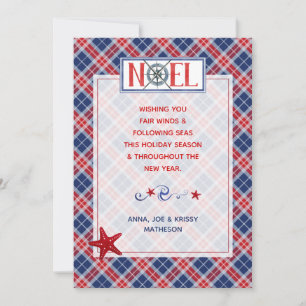 Noel Fair Winds Nautical Red Blue Pset Kerstmis Feestdagenkaart