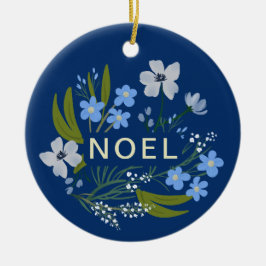 NOEL Familienaam Blauw bloemig Keramisch Ornament
