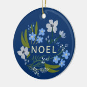NOEL Familienaam Blauw bloemig Keramisch Ornament (Links)